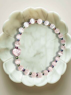 6mm White Cats Eye Bracelet Rainbow Hematite Lepidolite Heart